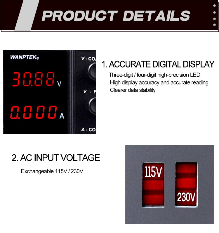 Adjustable 0-30V 10A DC Power Supply Variable Regulated Lab 4-Digits LED Display