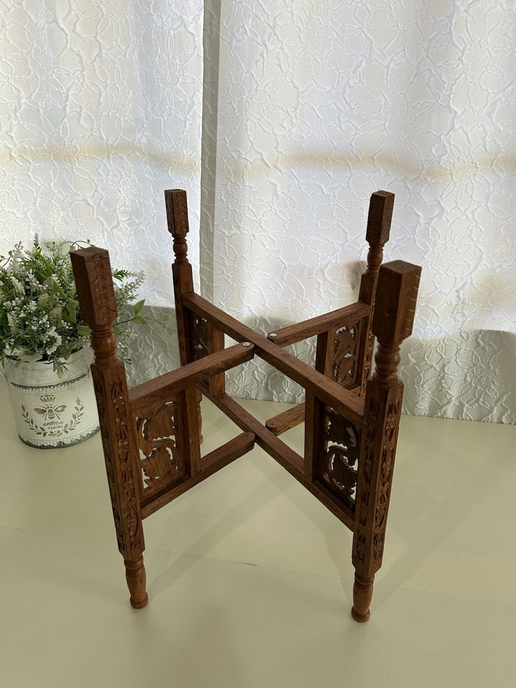 Moroccan Folding Vintage Wood Table Base - Does Not Include Tray 18" high x 18"
