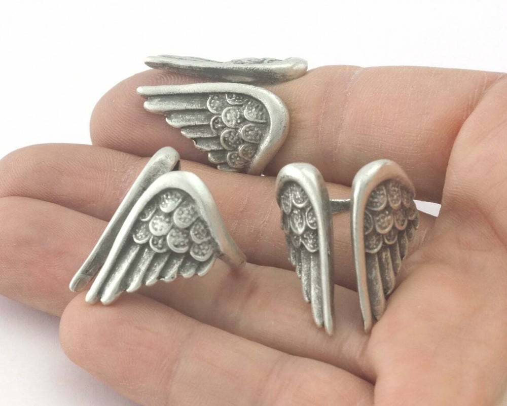 Angel wings adjustable statement ring Antique silver brass 6-8 US size 4286