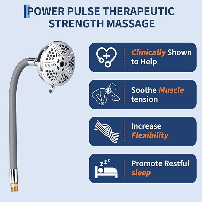 Flexible Shower Head with 18-Inch Adjustable Neck 7-Spray Modes Wall-Mounted