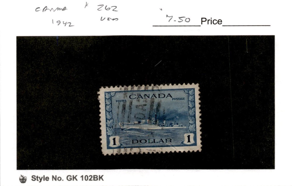 Canada, Postage Stamp, #262 Used, 1942 World War 2 Destroyer (AD)
