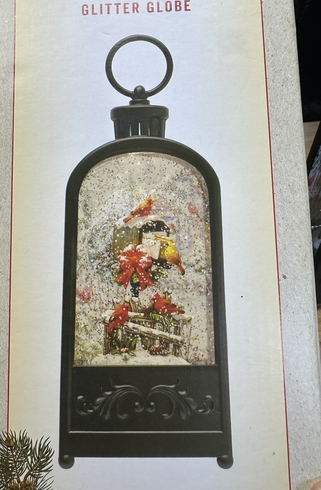 Cracker Barrel Cardinal Mailbox Glitter Globe Christmas Light Up Motion New Open