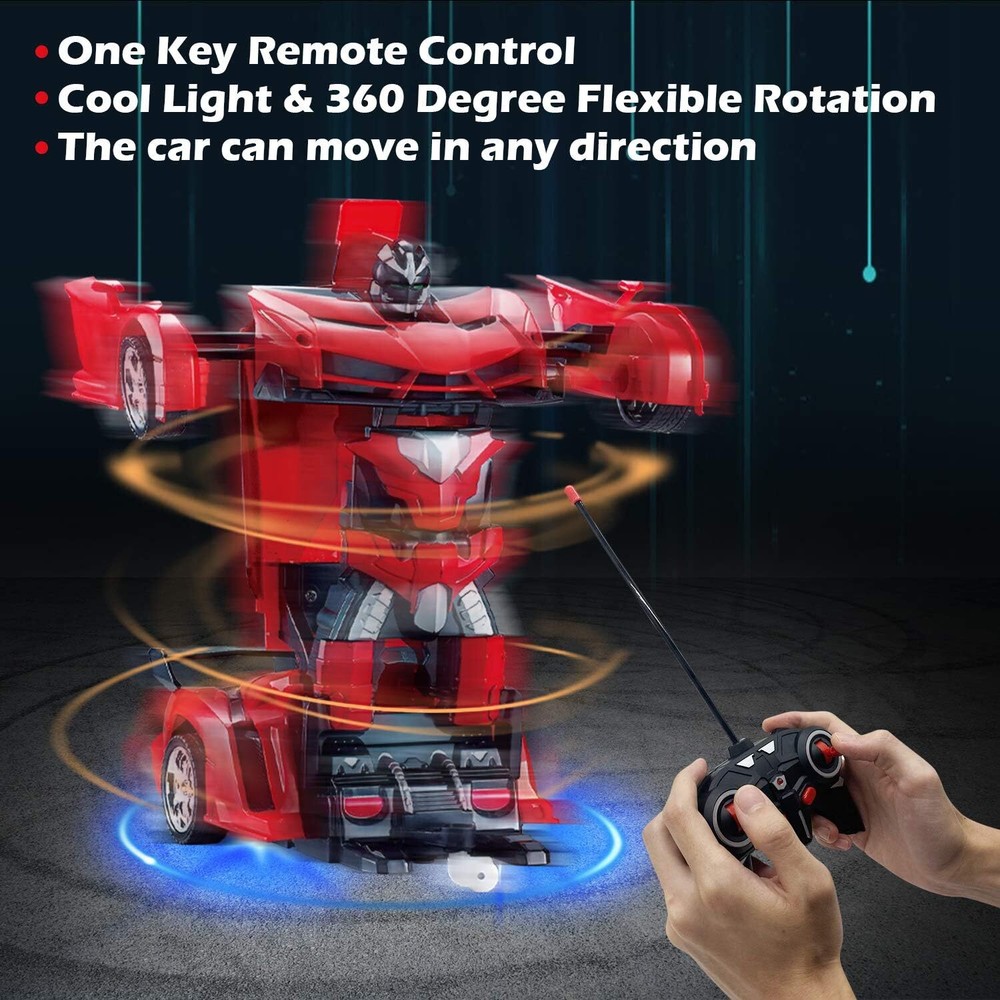Remote Control Transform Robot Car Toy for Kids with Dazzling Light 360°Rotating