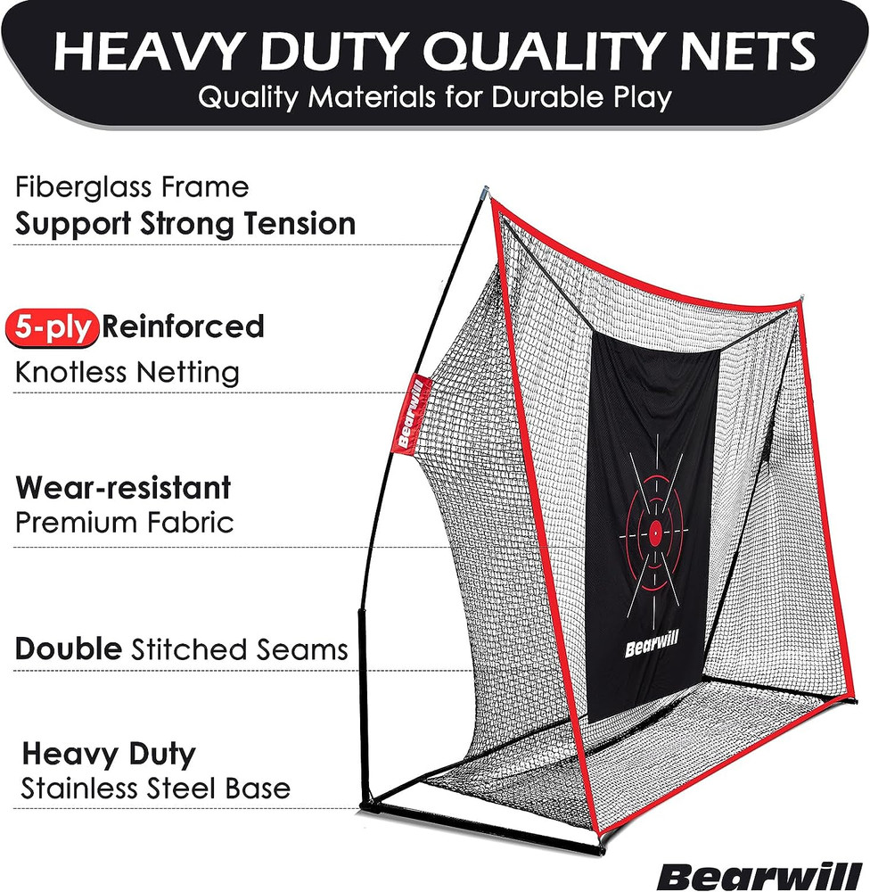 Bearwill Golf Net, 10x7ft Heavy Duty Golf Practice Nets with Mat, Target Cloth,