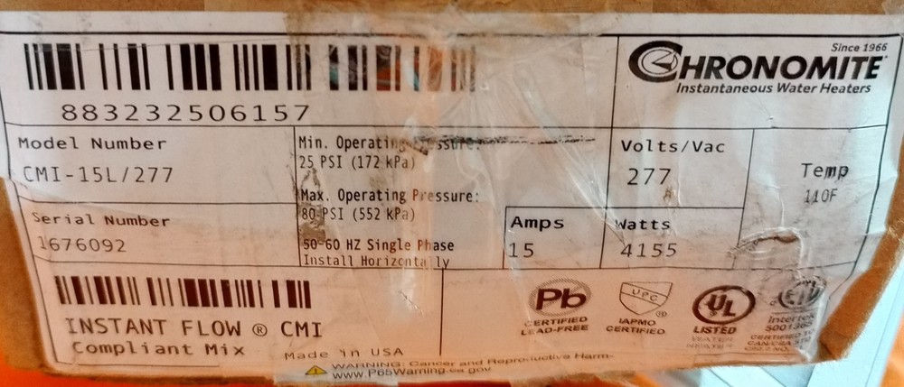 Chronomite CMI-15L/277 Water Heater