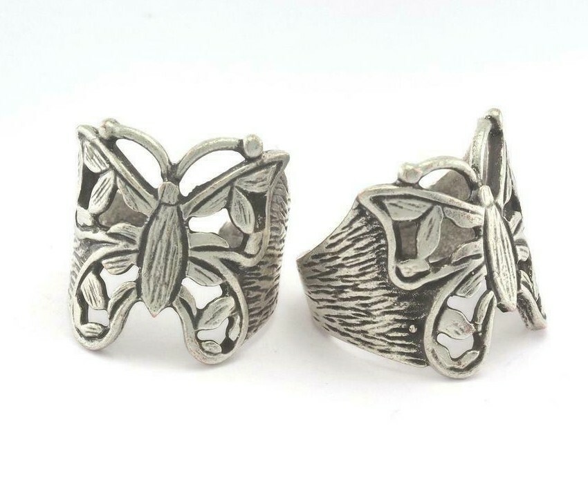 Ring Butterfly Adjustable Ring Antique Silver Plated brass 7US Animals