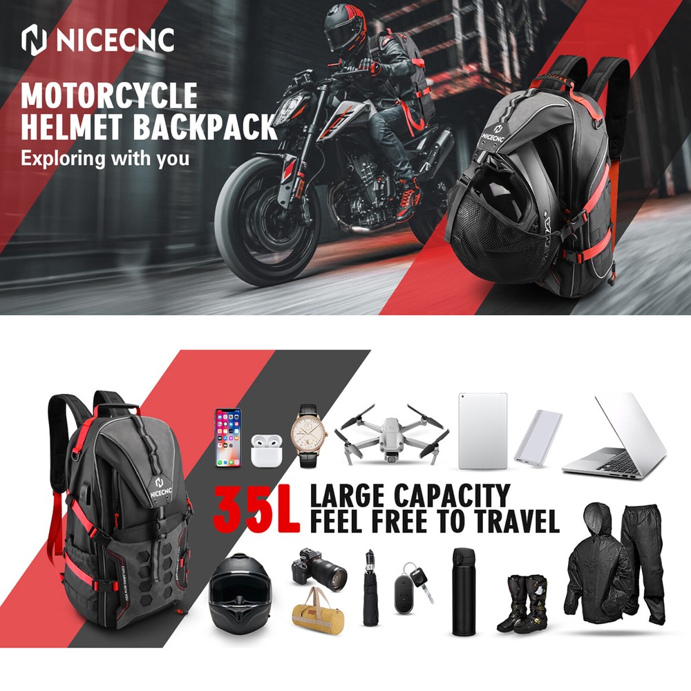 NICECNC 35L Motorcycle Backpack Waterproof Helmet Backpack Travel Accessories