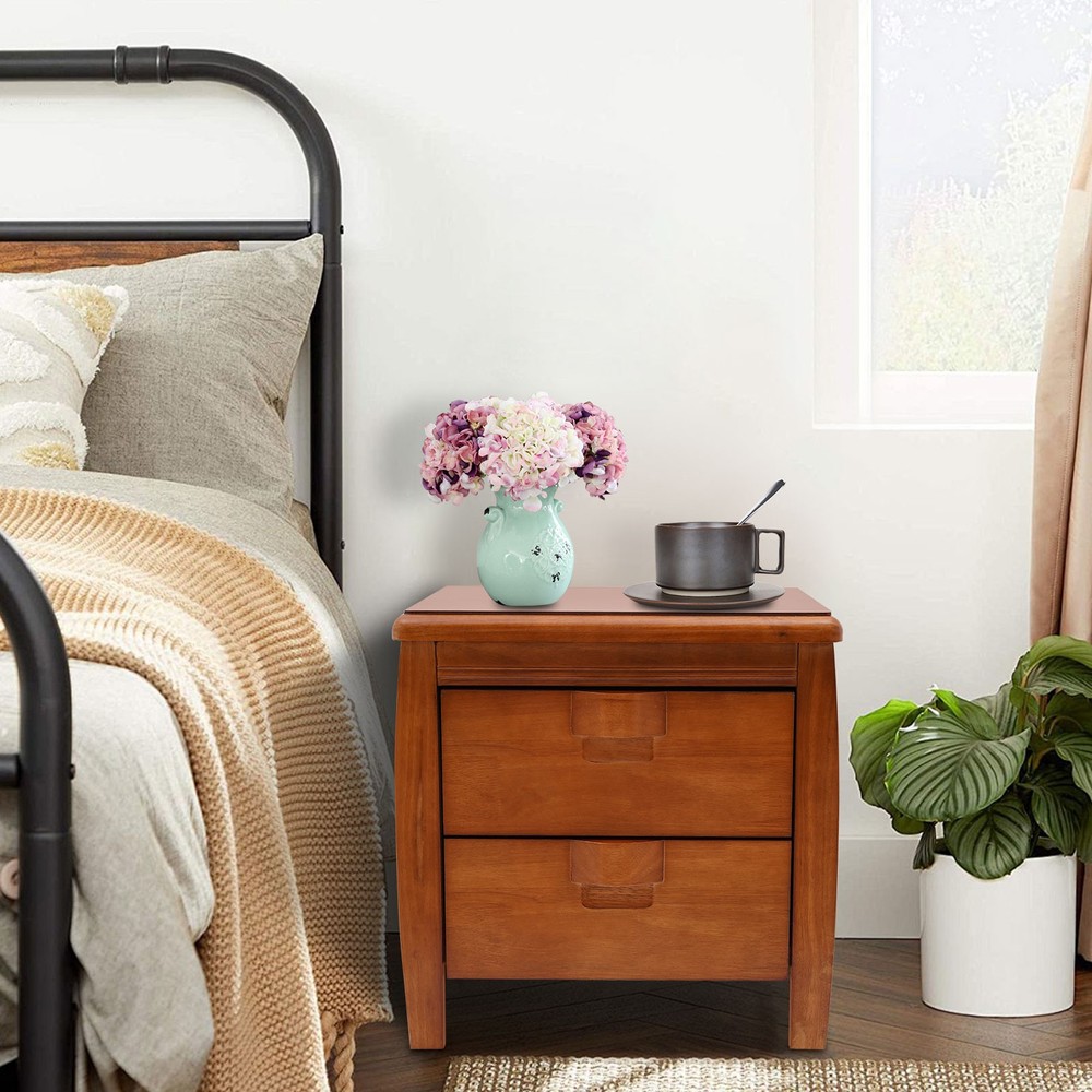 Walnut Nightstand, Bedside Table, Sofa Side Table, Storage Cabinet W/ 2 Drawers