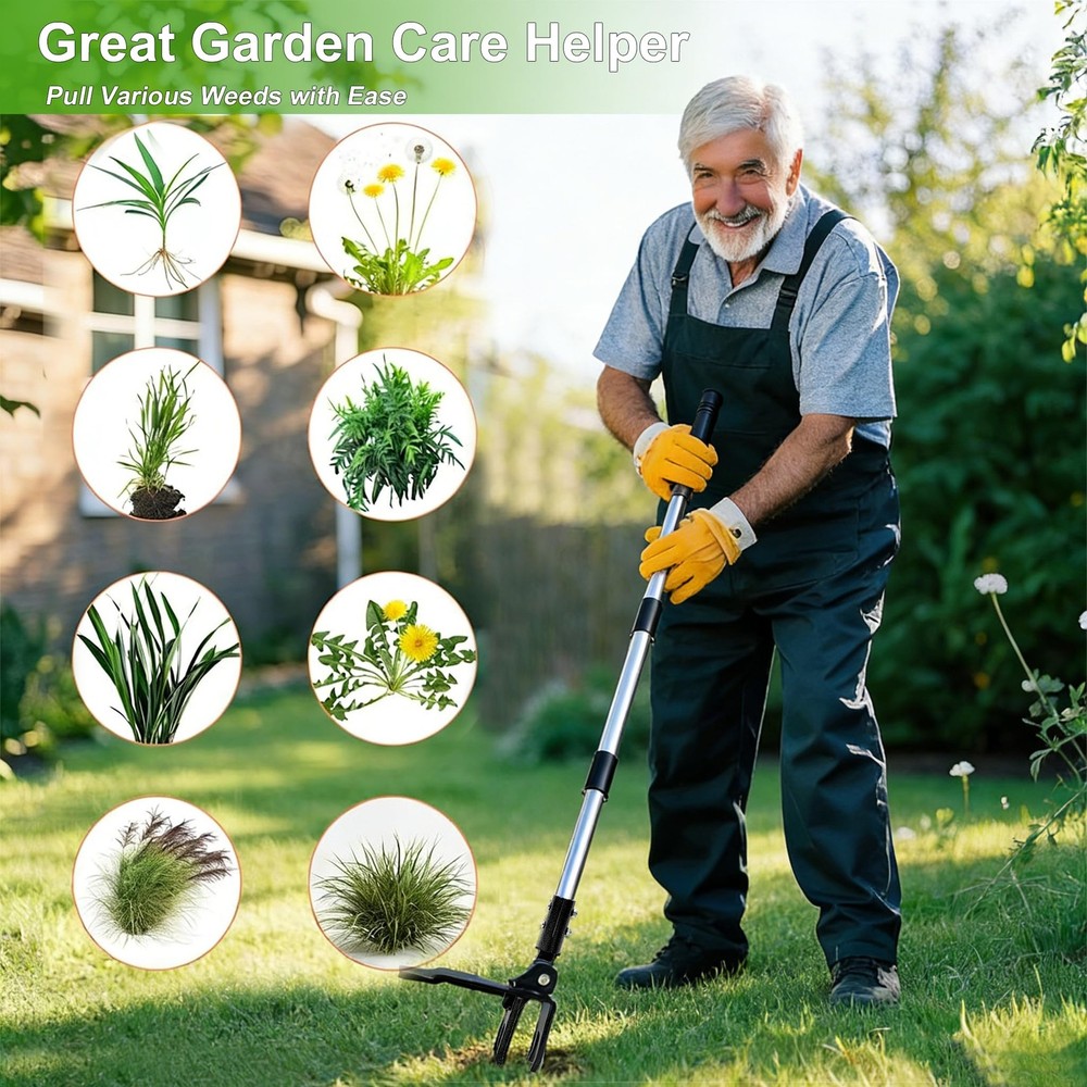Weed Puller Tool Stand Up Hand Weeder with Adjustable 4 CLAWS, Black
