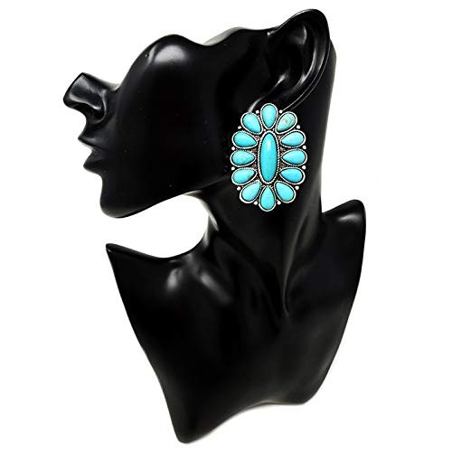 Western Turquoise Oval Post Earrings Squash Blossom Boho