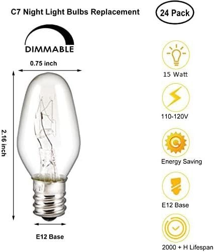 24 Pack C7 Night Light Bulbs, 15 Watt Bulbs 15 Watts, Clear...