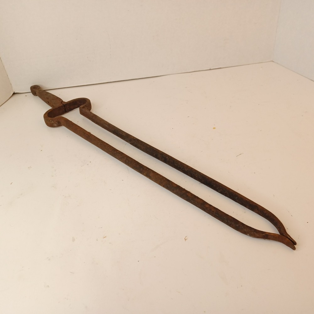 Vintage 23” Metal Iron Fireplace Forge Tool Log Tongs Fire Pit Tools Blacksmith