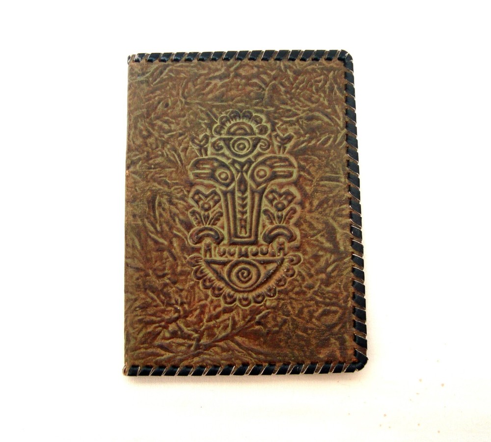Vintage tooled leather folder Small book-cover