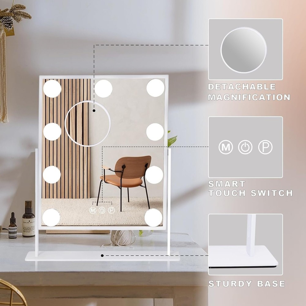 Vanity Mirror With Lights 360° Rotation Touch Control Adjustable Colors & Bright