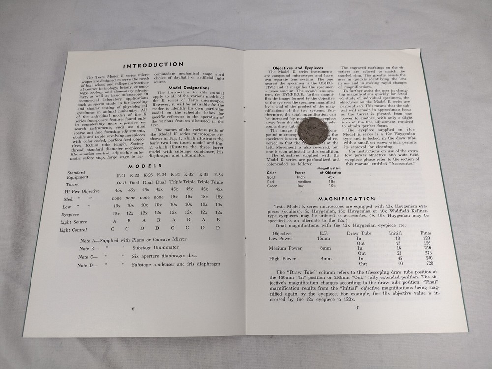 Vtg TESTA Microscope “K” Series Instruction Manual Original 16pg (B)