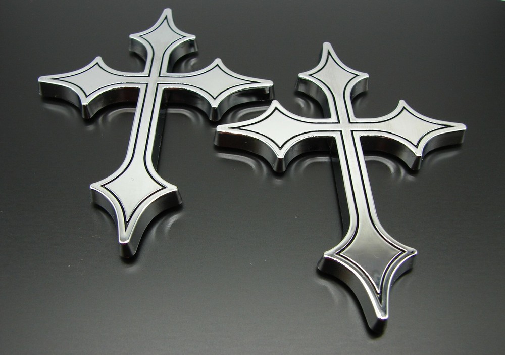 (2) CHRISTIAN HOLY CROSS 3D EMBLEMS STICKERS DECAL.RELIGIOUS CAR EMBLEMS DECALS