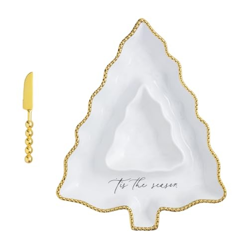 Mud Pie Christmas Gold Edge Tree Chip & Dip Set