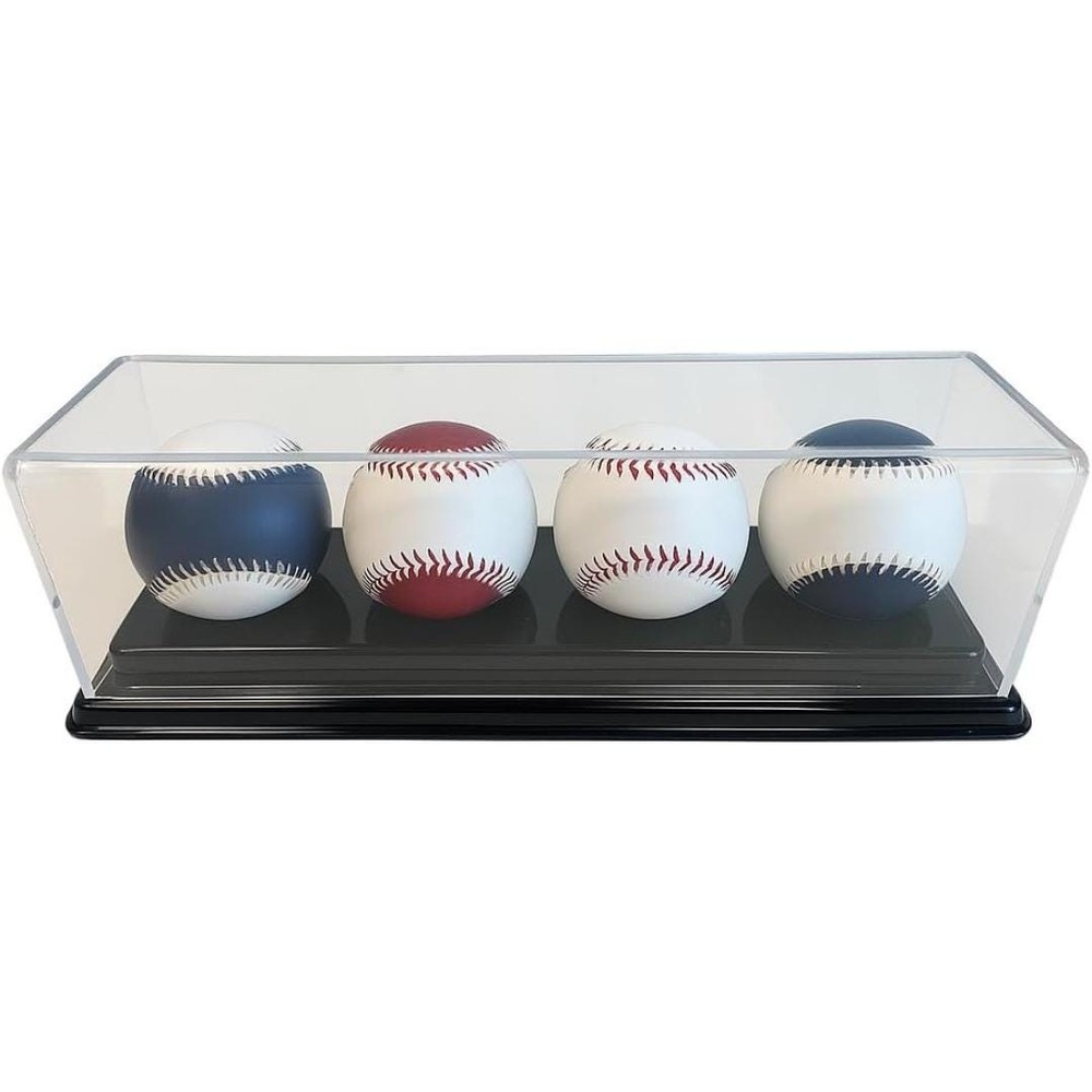 Four Baseball Display Case | UV Protected Crystal Clear Acrylic with Black Base