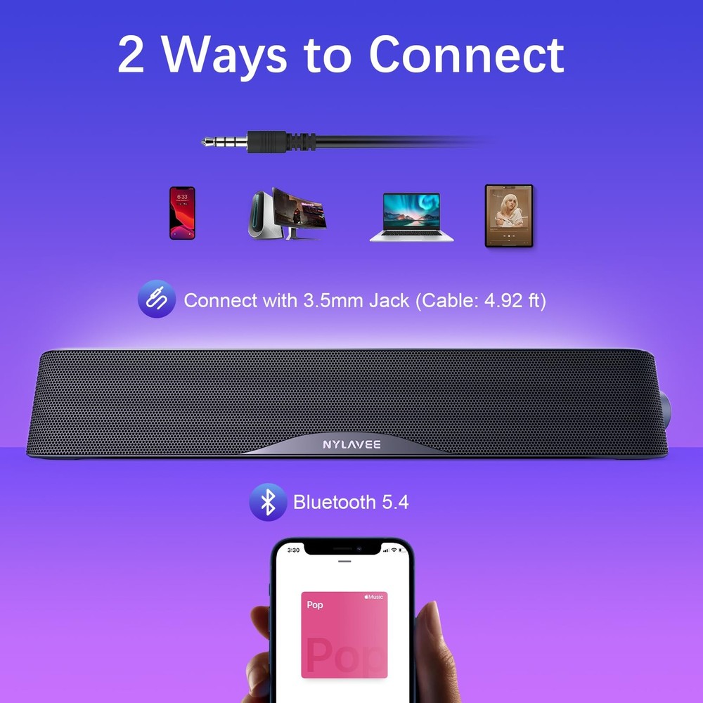 Nylavee Computer Speakers with Subwoofer, 2.1 PC System Black