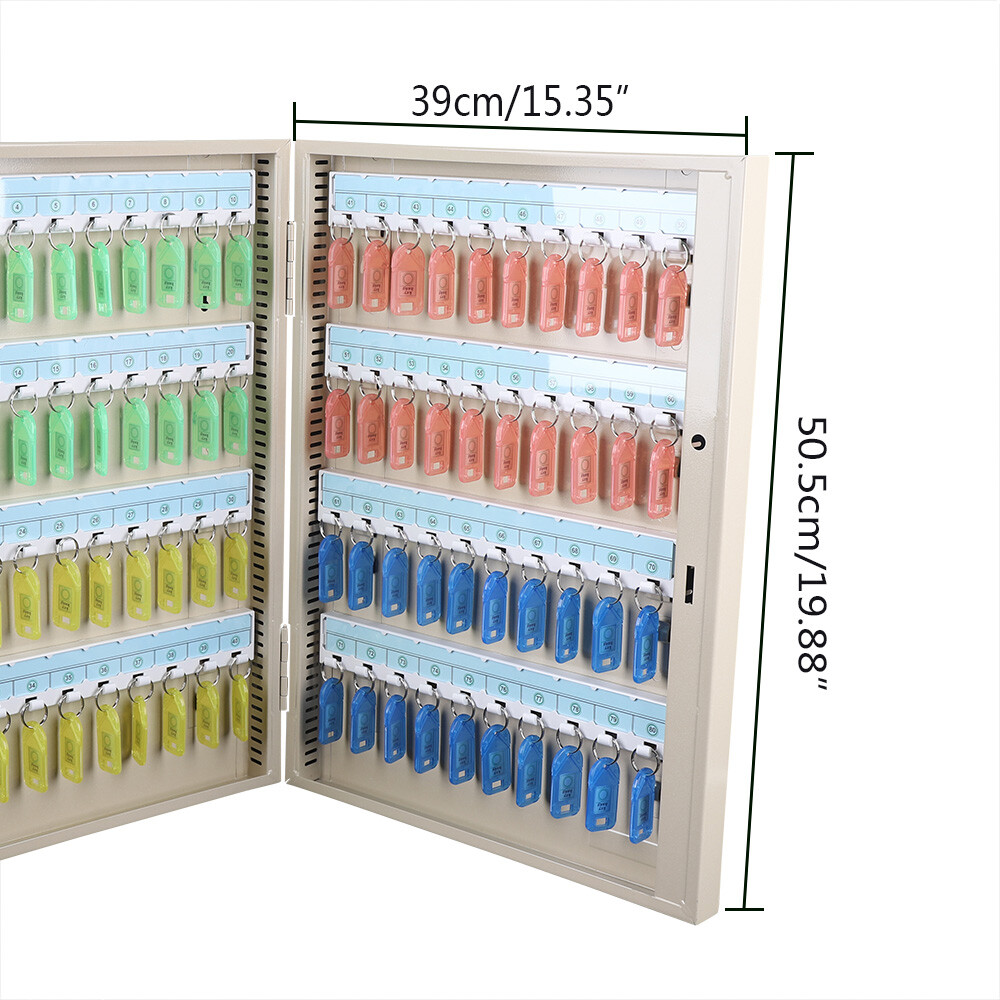 Wall-Mounted 80-Key Storage Cabinet with Security Lock and Tags