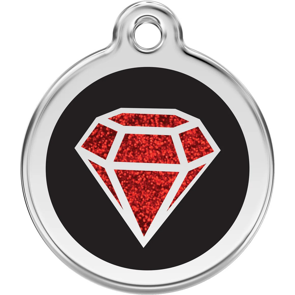 Stainless Steel Red Dingo Red Ruby Glitter Dog ID Charm Tag Small Medium Large