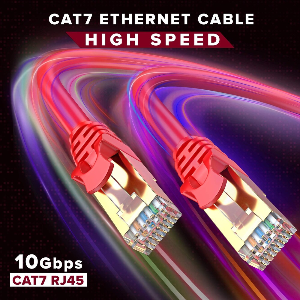 Cat7 Ethernet Cable 250 Ft High Speed LAN Internet Patch Cord Flat 10Gbps Red