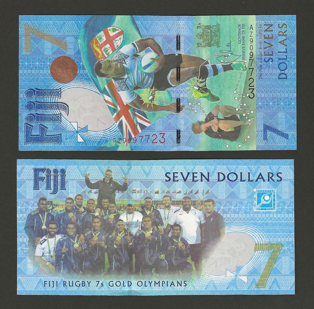 FIJI 7 Dollars 2016 (2017), P-120* AZ Prefix Replacement, Rugby Commem, UNC