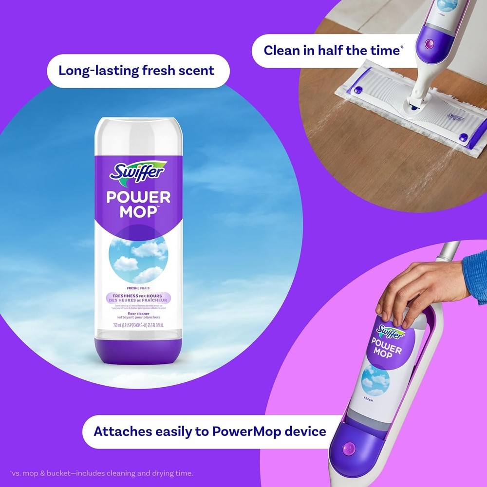 Swiffer PowerMop Floor Cleaning Solution with Fresh Scent, 25.3 fl oz, 2 Pack