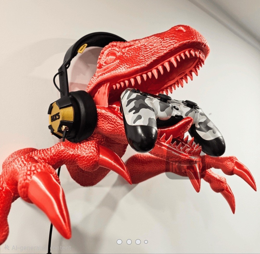 3D Printed Raptor Dinosaur Controller Holder Wall Mount | Gaming Headset Stand |