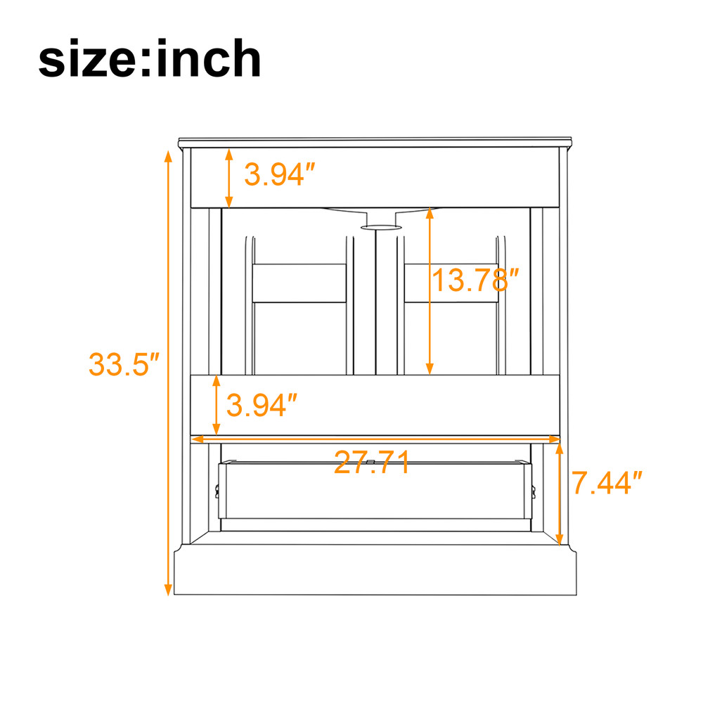 30" Bathroom Vanity w/ Sink, Black, Soft-Close Doors & Drawer, Solid Wood+MDF