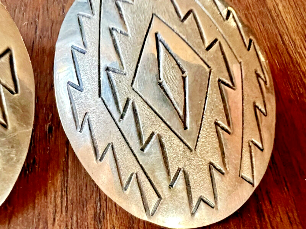 Vintage Sterling Silver Native American Sandblasted Etched Oval Studs