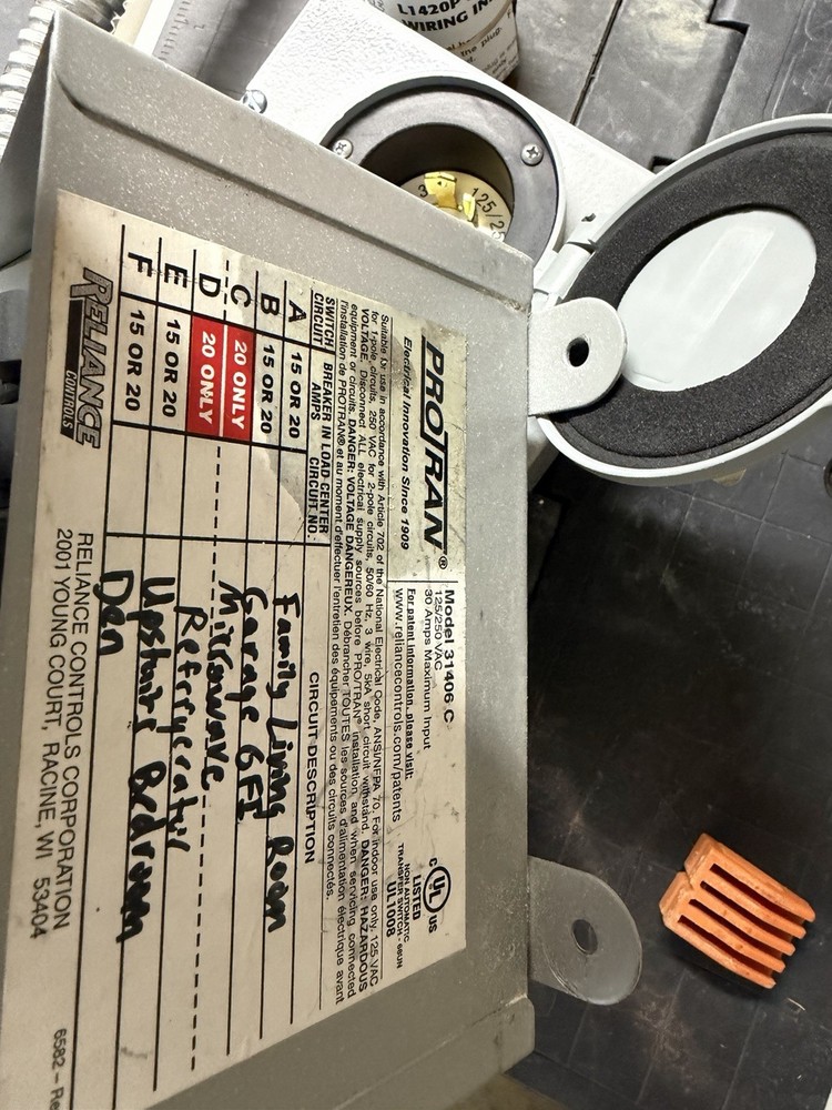Reliance Controls ProTran 31406C Manual Transfer Switch 20A