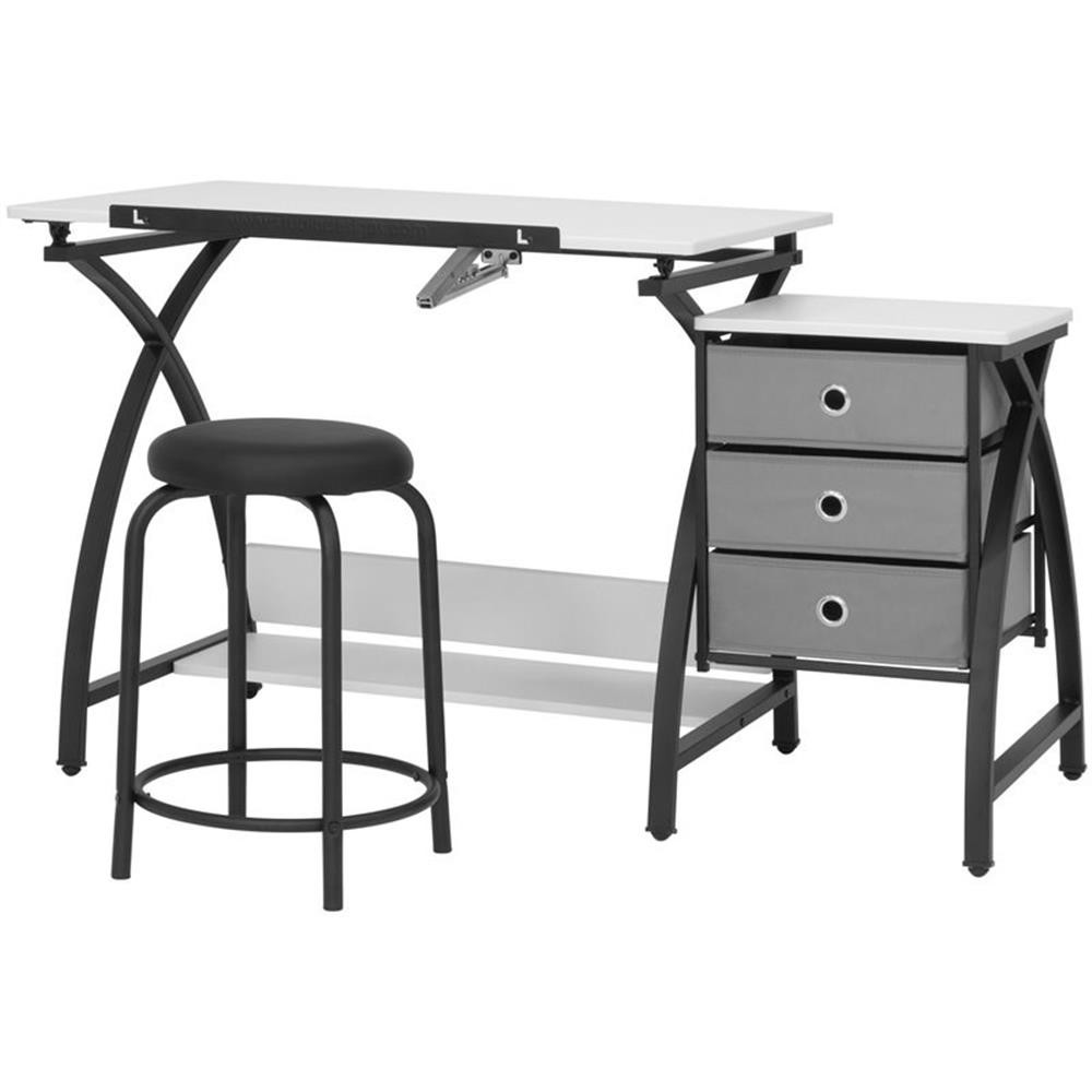 Studio Designs Comet Center Plus Drawing Table with Stool in Black and White