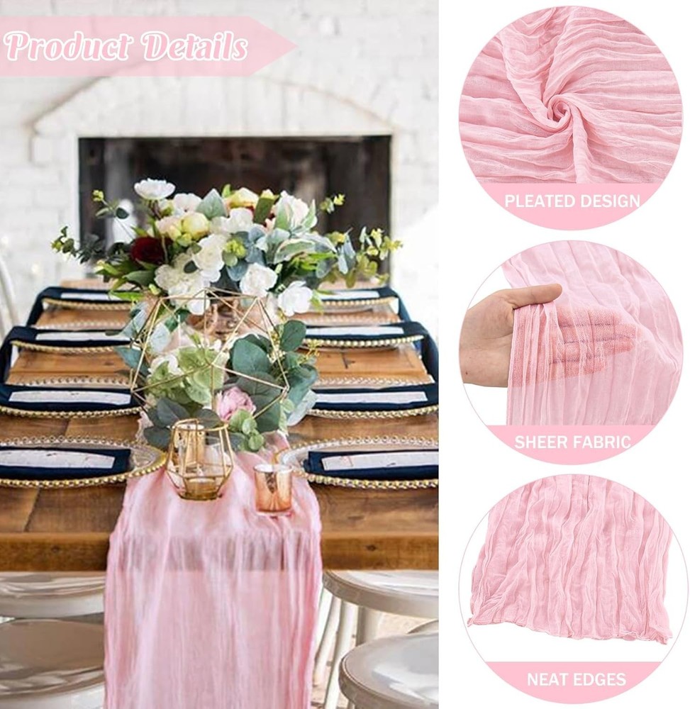 6 Pieces Pink Easter Spring 10FT Cheesecloth Table Runner Boho Gauze Fabric T...