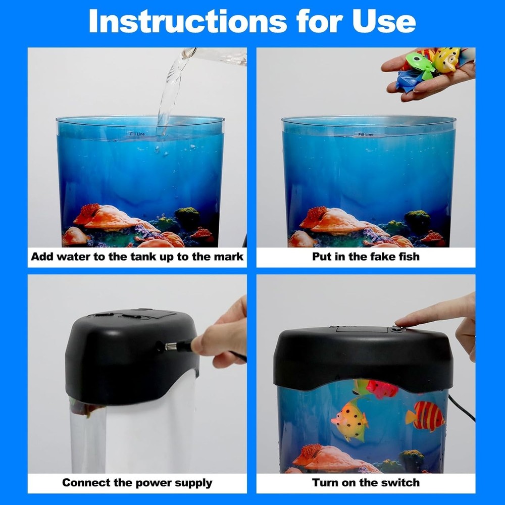 Realistic Fish Tank Night Light - USB Powered LED Aquarium