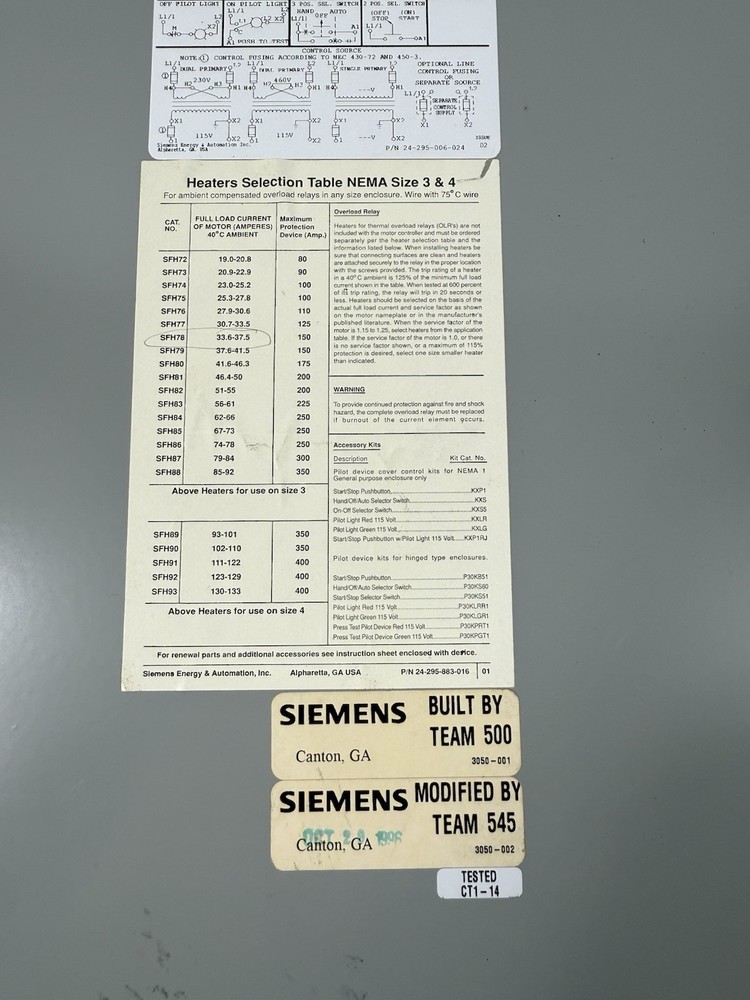 Siemens SCF Combination Motor Controller Enclosure Disconnect Box. Door / Cover