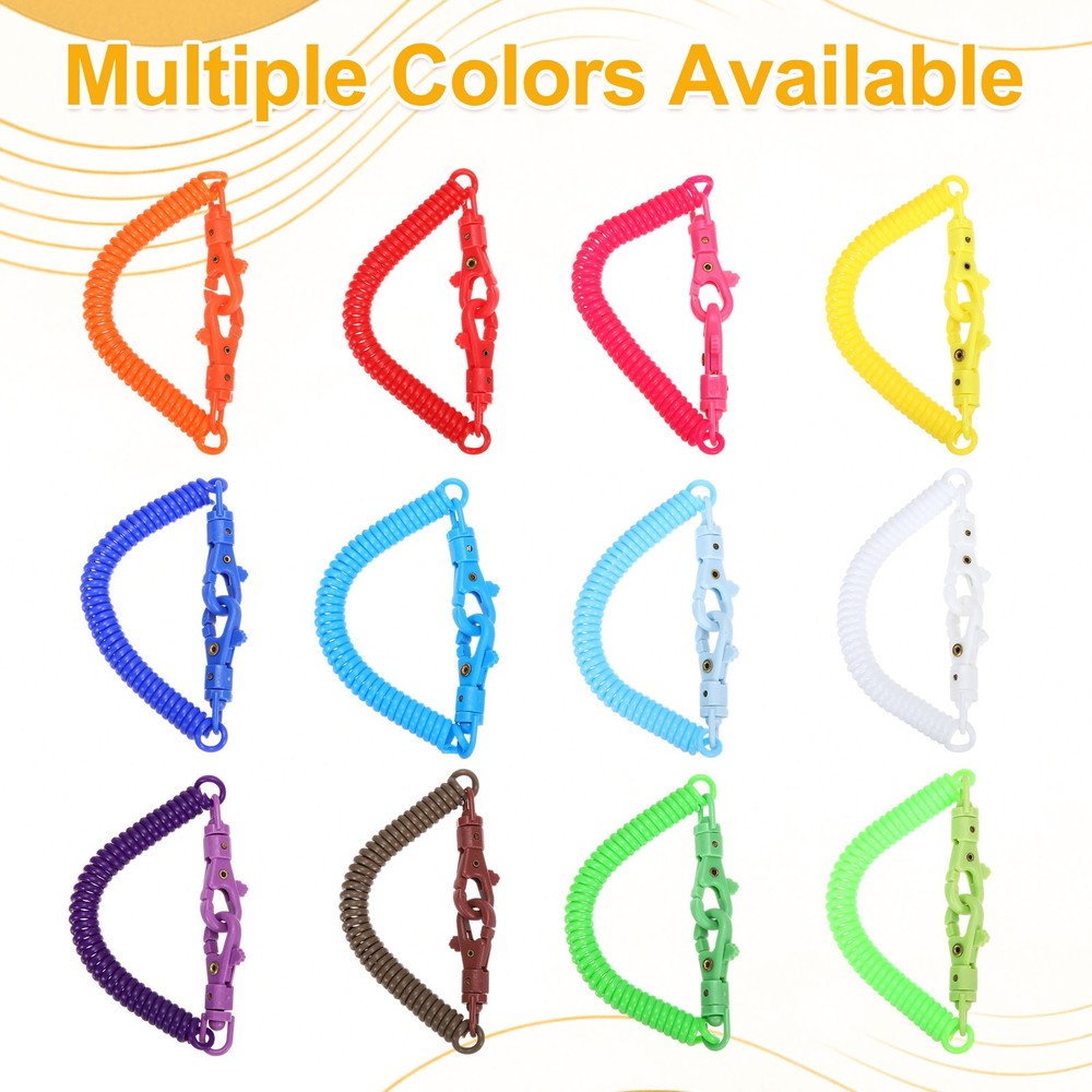 Retractable Coil Keychain W Double Plastic Clasp, (7.9", Light Blue)(4Pcs)