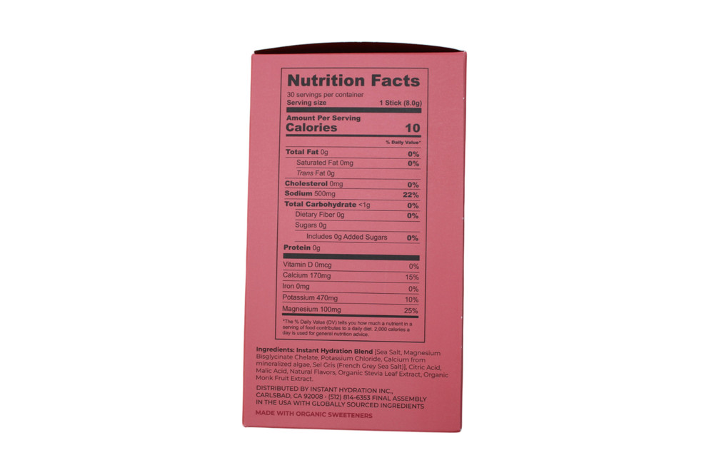 Instant Hydration Electrolytes Powder ~ 3 Single Serving Packs ~ Raspberry