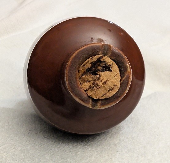 Vintage Brown Earthenware Stoneware Bottle, 9" Tall, Cork broken off