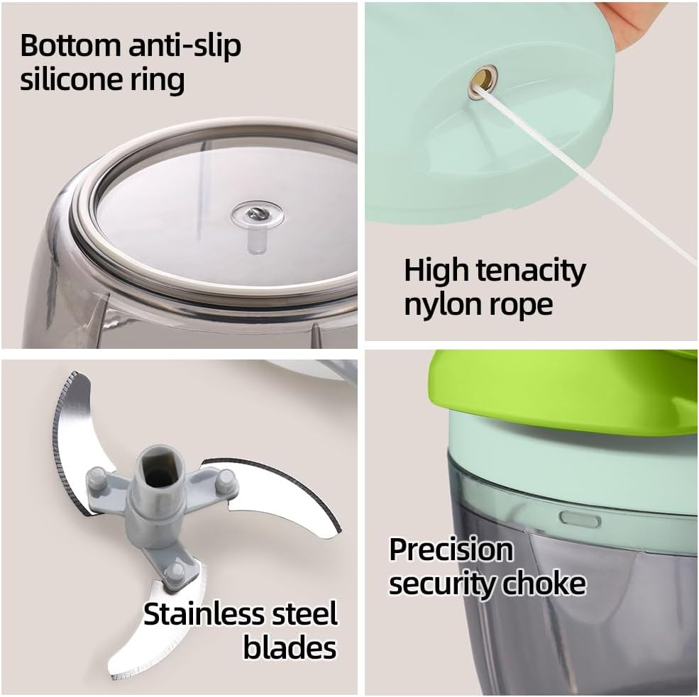 Manual Food Processor Vegetable Chopper 2.3 Cup Small Mini Hand Pull String...