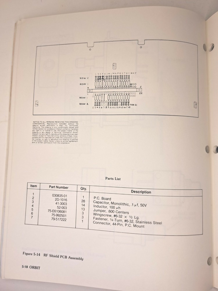 1978 Atari Orbit Arcade Operation, Maintenance & Service Manual Vintage