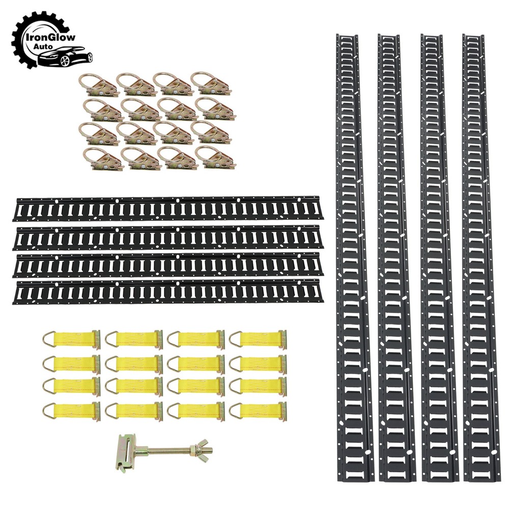 41 Pack 5' and 8' E Track Rails Black Matte Finish Complete Tie Down Set Polyest