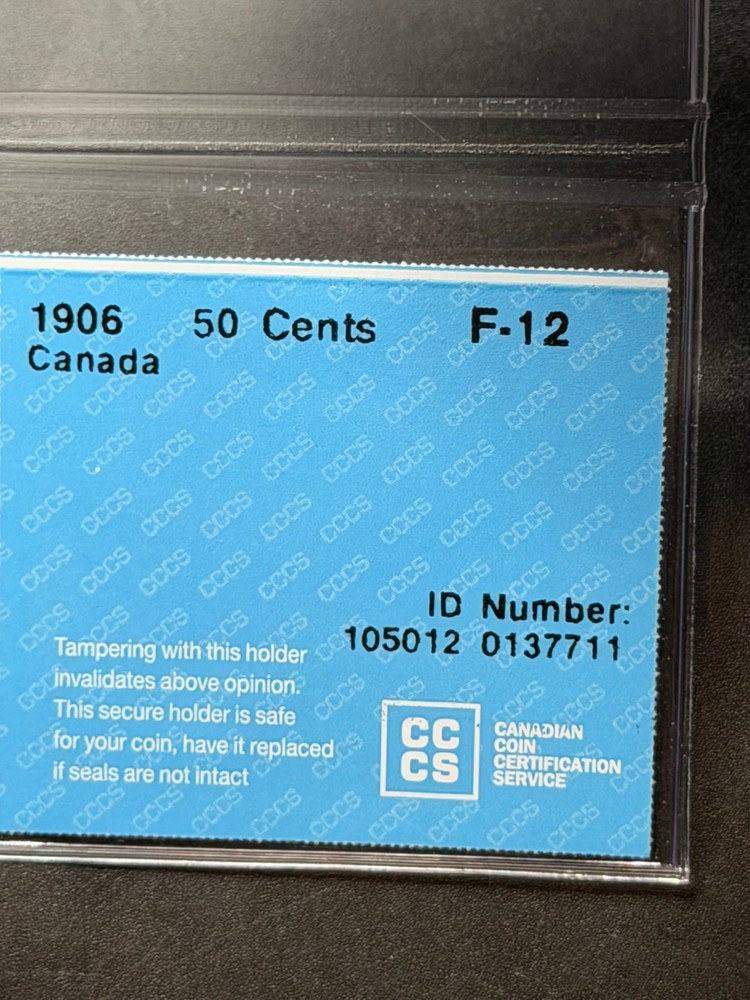1906 Canada 50 Cent CCCS Graded F-12
