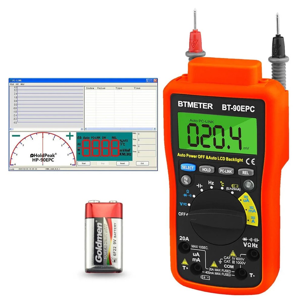BTMETER BT-90EPC Digital Multimeter, Auto-Ranging AC/DC Volt Amp Ohm Temperat...