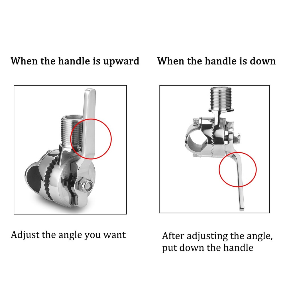 Marine VHF Antenna Mounts, Rail Mount Adjustable Base, Ratchet Silver