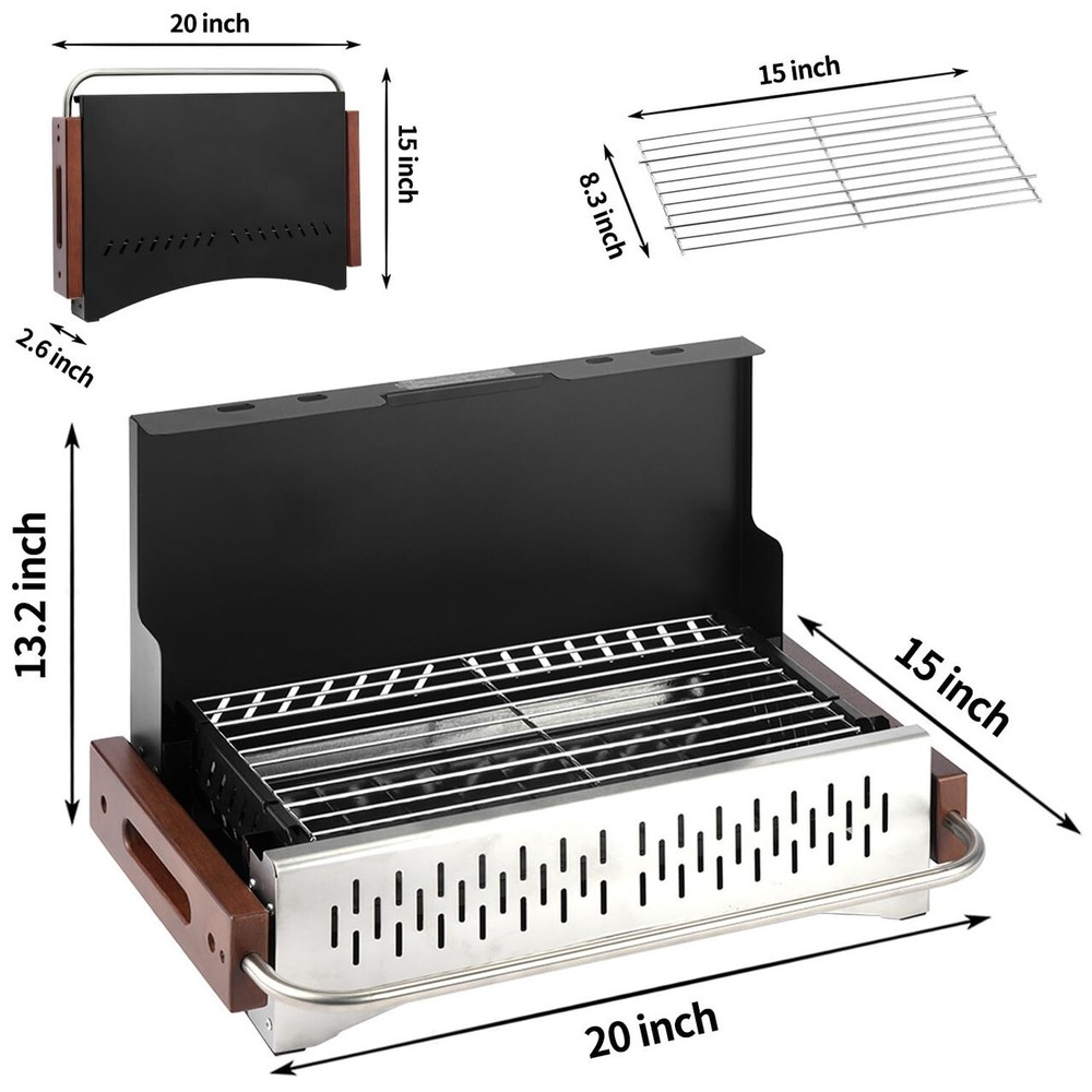 Charcoal Grill, Tabletop Foldable Barbeque Grill, Stainless Steel Notebook Grill