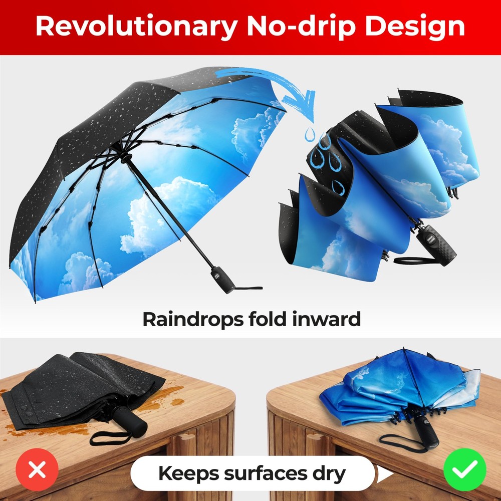 Inverted Windproof Umbrella, Large, Strong, Light, Portable, Automatic Revers...