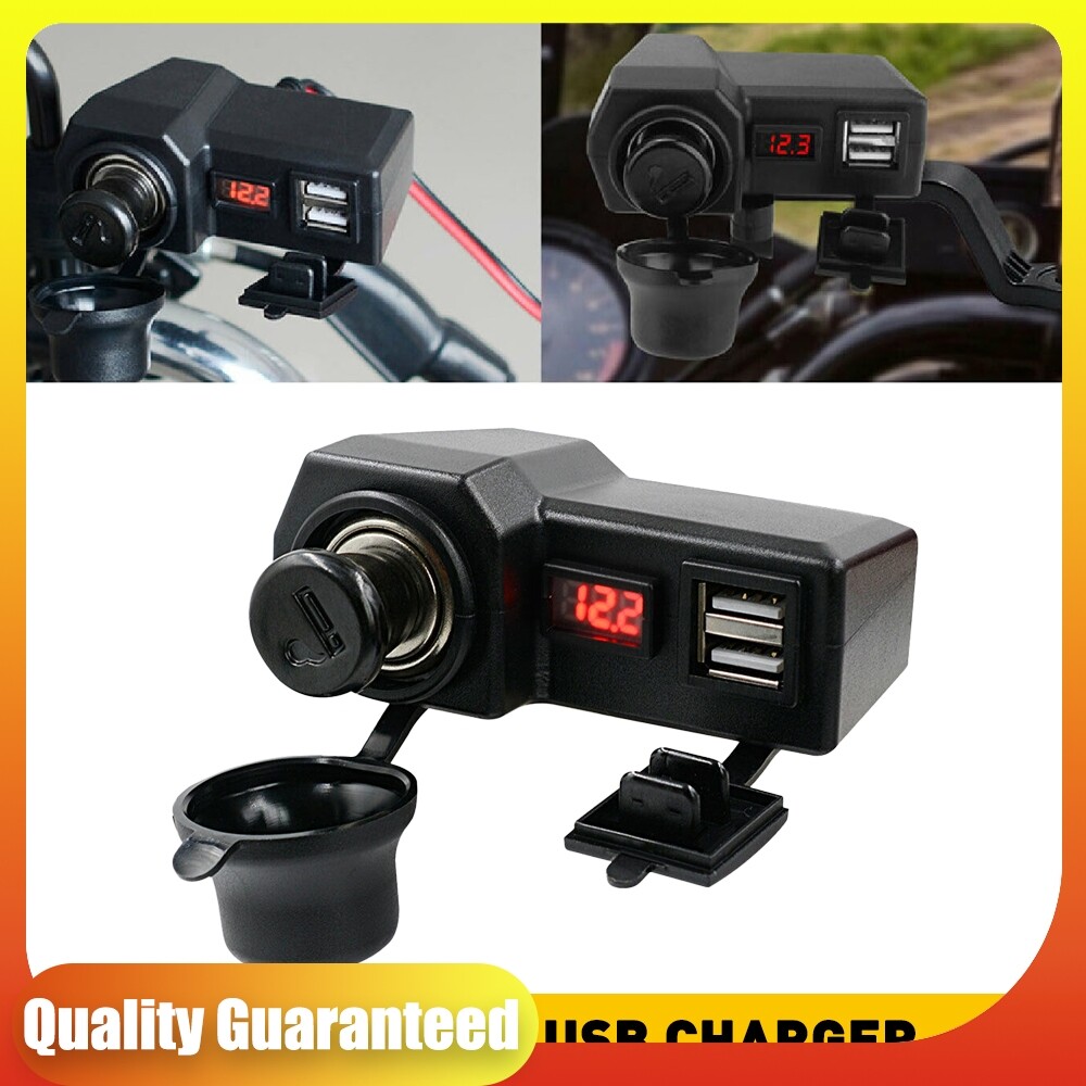 Motorcycle Handlebar Dual Phone USB Charger Cigarette Lighter Socket Waterproof