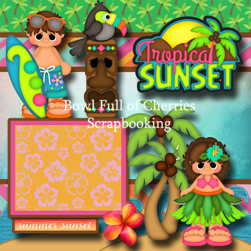 TROPICAL beach vacation 2 PREMADE SCRAPBOOK PAGES paper piecing layout ~ CHERRY