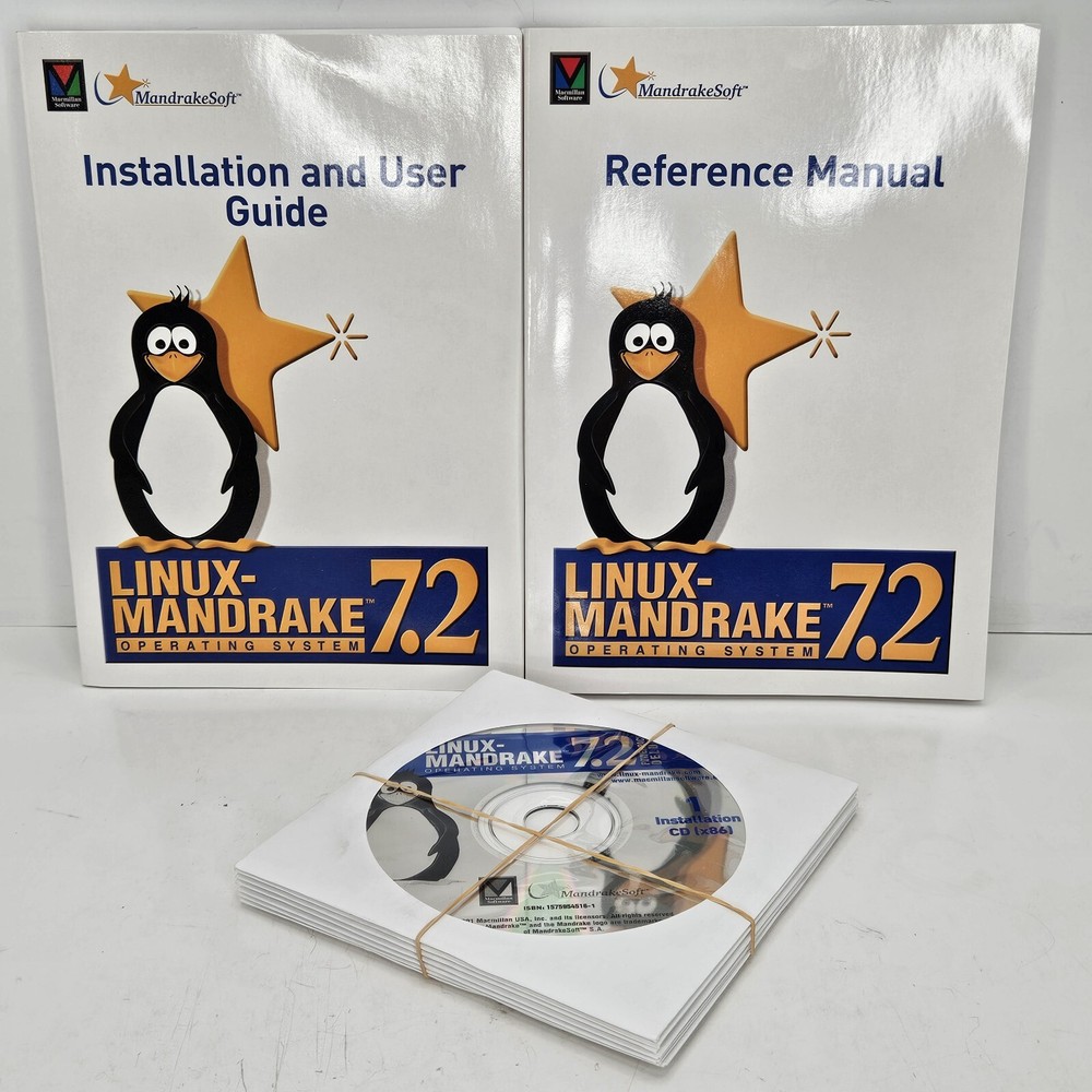 Linux Mandrake 7.2 Deluxe 2001 Operating System Software Big Box 7 CD'S Manuals